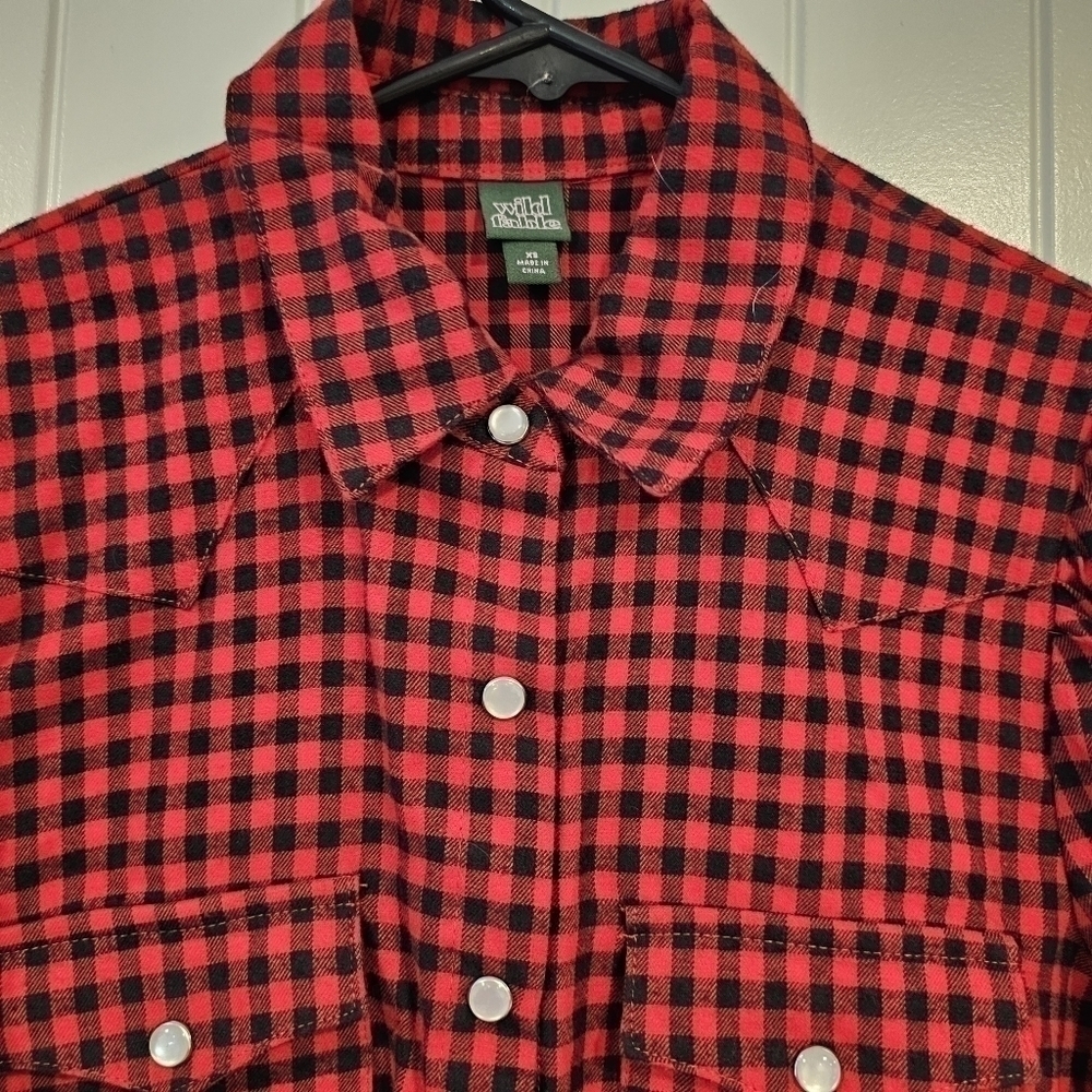 Wild FABLE WOMEN'S CROPPED PLAID LONG SLEEVE SNAP FLANNEL WESTERN SHIRT sz XS - Picture 2 of 10